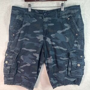XRAY Jeans Cargo Shorts Mens 36 Blue Camo Multi-Pocket Tactical Utility
